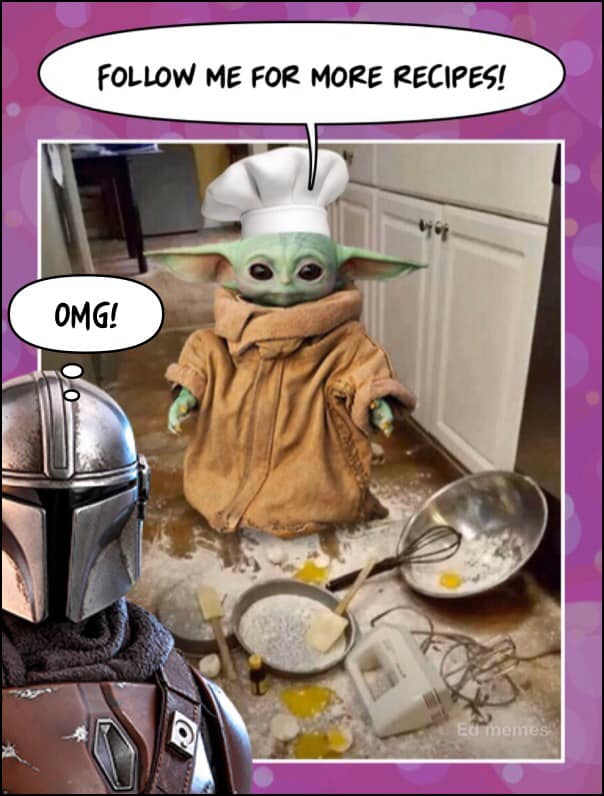 The meme is an image of the Star Wars character Darth Vader, but instead of his iconic black suit, he's wearing a chef's hat and a white apron, with a frying pan in his hand. The image is captioned "I find your lack of cooking skills... disturbing" in a nod to the classic Star Wars line "I find your lack of faith... disturbing".
